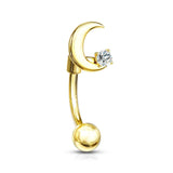 16g Petite Moon Sparkle Reverse Navel Ring with Gold Plating - Reverse Top Down Belly Ring. Navel Rings Australia.