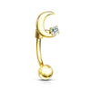 16g Petite  Moon Sparkle Reverse Navel Ring with Gold Plating