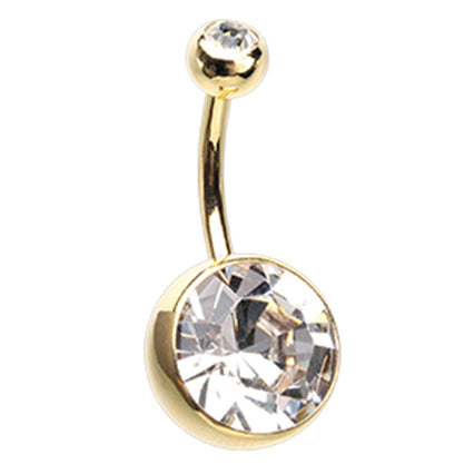 Giant Gem Press Fit Bananabells with Gold Plating - Fixed (non-dangle) Belly Bar. Navel Rings Australia.