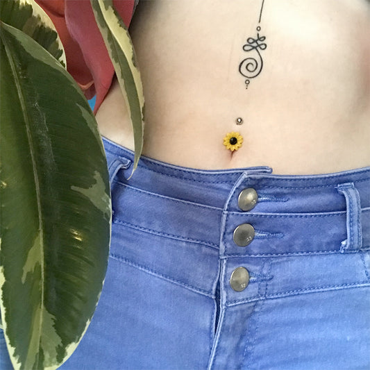 The Summer Sunflower Belly Ring - Fixed (non-dangle) Belly Bar. Navel Rings Australia.