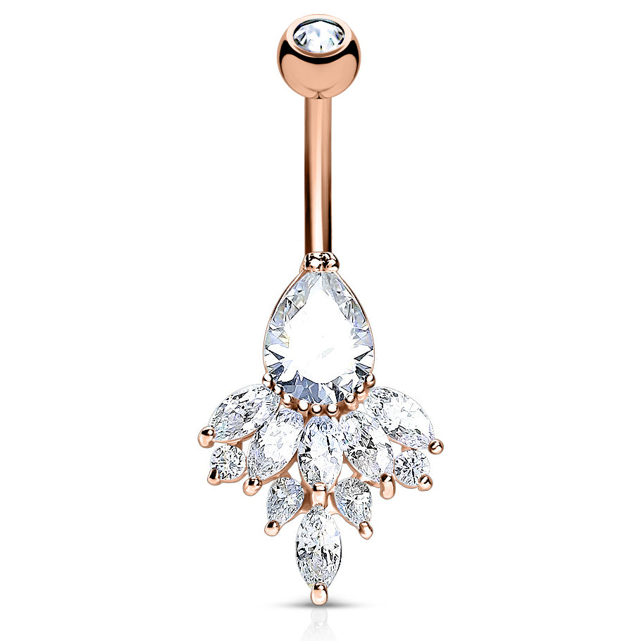 Glacial Diamanté Belly Ring with Rose Gold Plating - Fixed (non-dangle) Belly Bar. Navel Rings Australia.