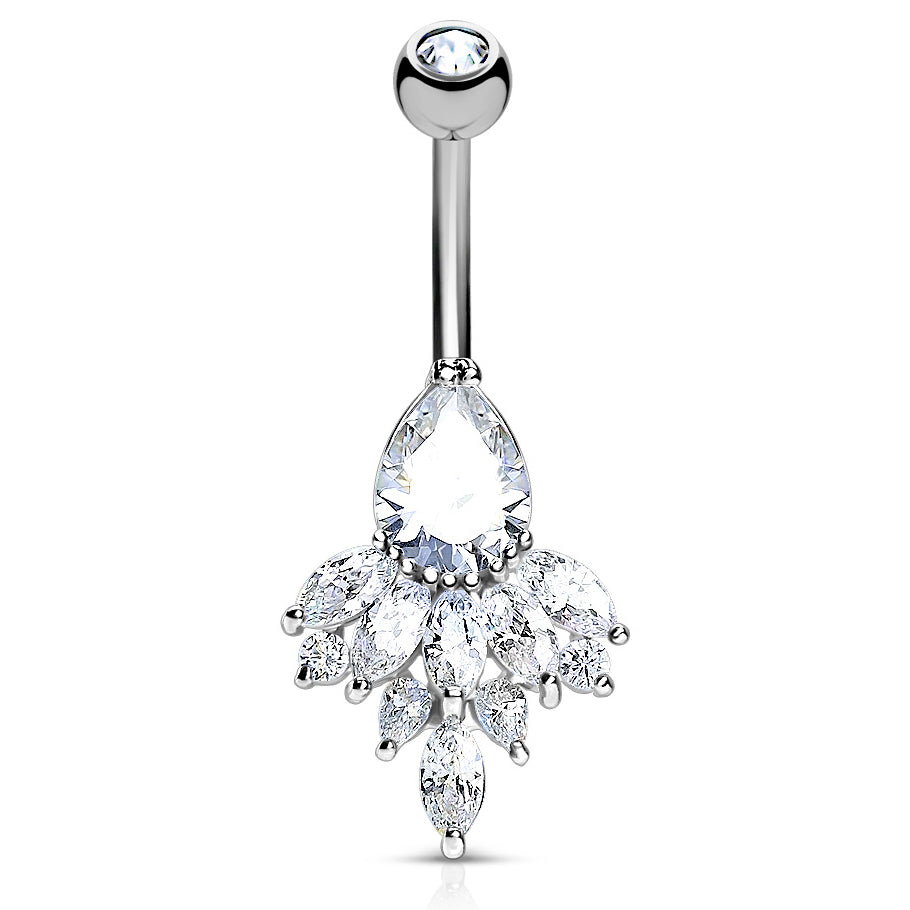 Glacial Diamanté Belly Button Ring - Fixed (non-dangle) Belly Bar. Navel Rings Australia.