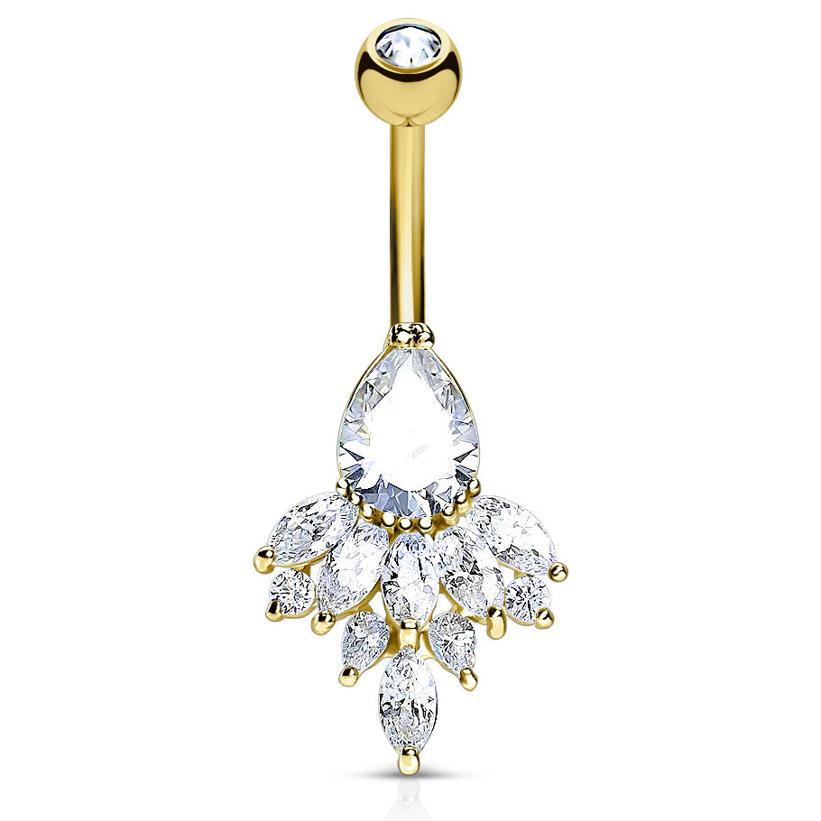 Glacial Diamanté Belly Ring with Gold Plating - Fixed (non-dangle) Belly Bar. Navel Rings Australia.