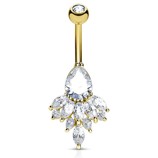 Glacial Diamanté Belly Ring with Gold Plating - Fixed (non-dangle) Belly Bar. Navel Rings Australia.