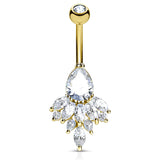 Glacial Diamanté Belly Ring with Gold Plating - Fixed (non-dangle) Belly Bar. Navel Rings Australia.