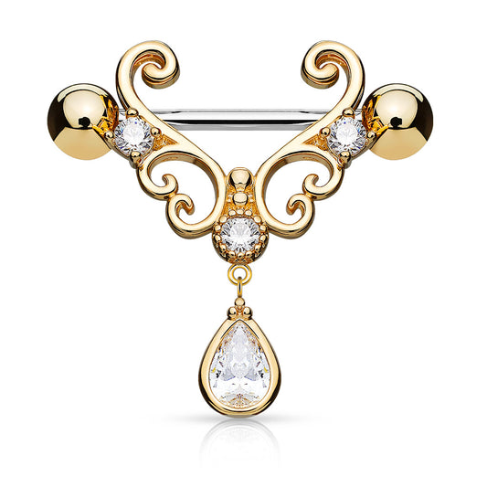Magdalena's Filigree Teardrop Nipple Barbell with Rose Gold Plating - Nipple Ring. Navel Rings Australia.