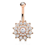 Mandala's Ritz and Glitz Belly Ring with Rose Gold Plating - Fixed (non-dangle) Belly Bar. Navel Rings Australia.