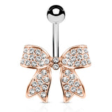 Motley™ Festiva Bow Belly Bar with Rose Gold Plating - Fixed (non-dangle) Belly Bar. Navel Rings Australia.