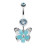 Filigree Layered Butterfly Navel Piercing Bar - Dangling Belly Ring. Navel Rings Australia.