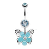 Filigree Layered Butterfly Navel Piercing Bar - Dangling Belly Ring. Navel Rings Australia.