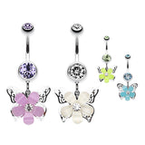 Filigree Layered Butterfly Navel Piercing Bar - Dangling Belly Ring. Navel Rings Australia.
