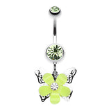Filigree Layered Butterfly Navel Piercing Bar - Dangling Belly Ring. Navel Rings Australia.