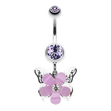 Filigree Layered Butterfly Navel Piercing Bar - Dangling Belly Ring. Navel Rings Australia.