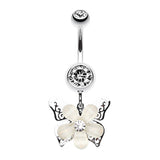 Filigree Layered Butterfly Navel Piercing Bar - Dangling Belly Ring. Navel Rings Australia.