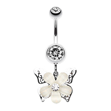 Filigree Layered Butterfly Navel Piercing Bar - Dangling Belly Ring. Navel Rings Australia.