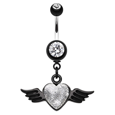 Gothic Glitter Angel Heart Navel Ring - Dangling Belly Ring. Navel Rings Australia.