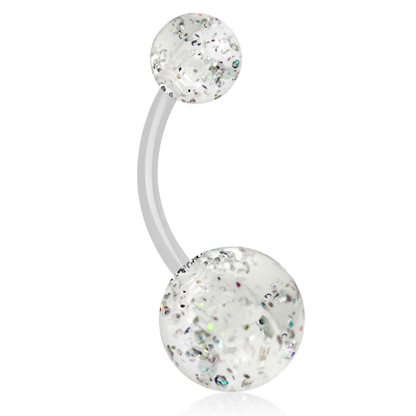 Glimmer with GLITTER UltraComfort Belly Bar - Basic Curved Barbell. Navel Rings Australia.