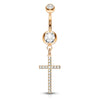 Adriel's Glittering Cross Belly Ring with Rose Gold Plating