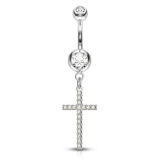 Adriel's Glittering Cross Belly Ring - Dangling Belly Ring. Navel Rings Australia.