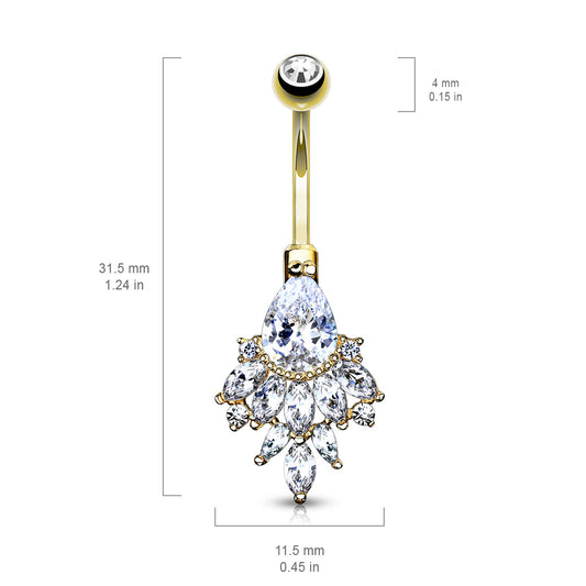 Razzle Dazzle Belly Ring in 14K White Gold - Fixed (non-dangle) Belly Bar. Navel Rings Australia.