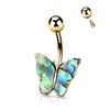 Abalone Shell Butterfly Belly Ring with Gold Plating