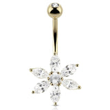 Daisy Flower Belly Ring in 14K Gold - Fixed (non-dangle) Belly Bar. Navel Rings Australia.