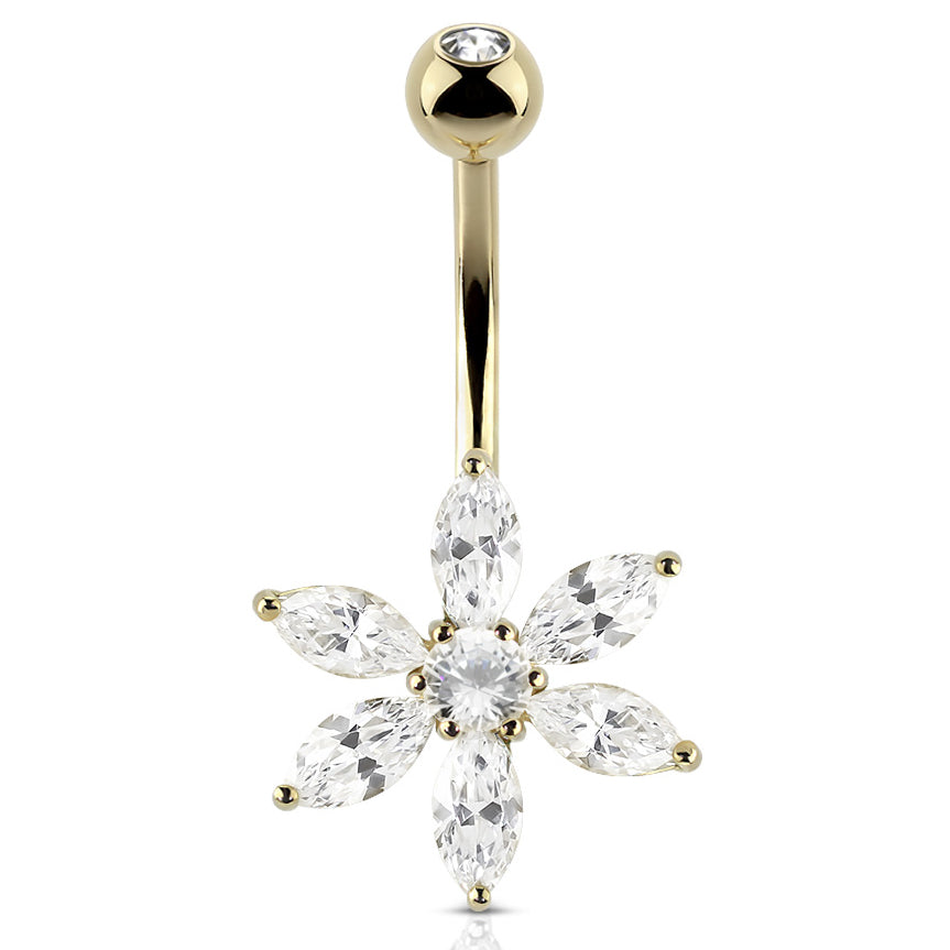 Daisy Flower Belly Ring in 14K Gold - Fixed (non-dangle) Belly Bar. Navel Rings Australia.