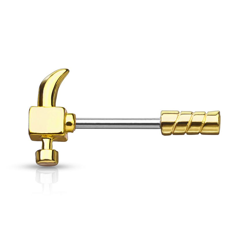 Toolbox Hammer Nipple Barbell Ring with Gold Plating - Nipple Ring. Navel Rings Australia.
