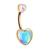 Retro Frontal Hearts Belly Bar in Gold - Fixed (non-dangle) Belly Bar. Navel Rings Australia.