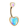 Retro Frontal Hearts Belly Bar in Gold - Fixed (non-dangle) Belly Bar. Navel Rings Australia.