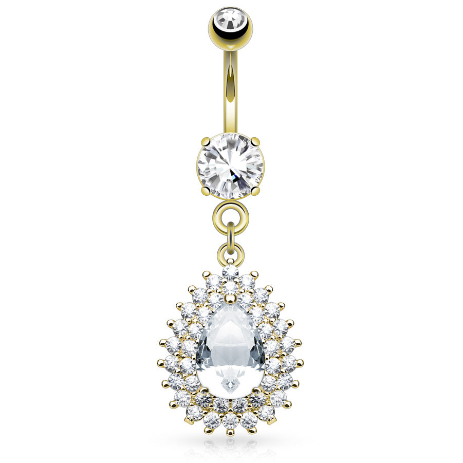 Astrid Gold Belly Dangle with Gold Plating - Dangling Belly Ring. Navel Rings Australia.
