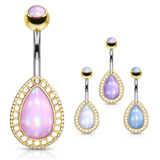 Lágrima Teardrop Illumini Belly Bar with Gold Plating - Fixed (non-dangle) Belly Bar. Navel Rings Australia.