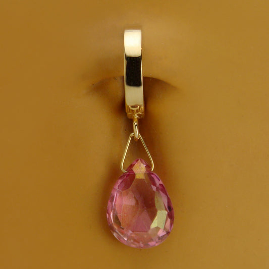 TummyToys® 14K Yellow Gold Pink Quartz Belly Huggy - TummyToys® Patented Clasp. Navel Rings Australia.