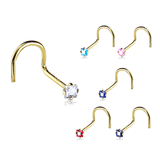 Square Gem Corkscrew Nose Ring in 14K Yellow Gold