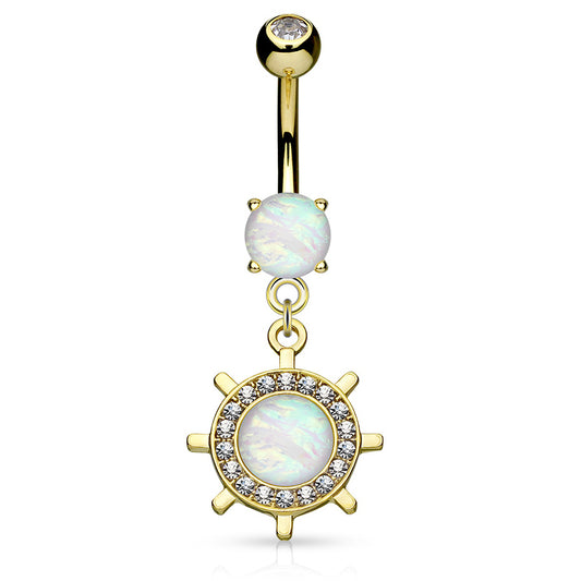 Kapal Opal Belly Bar with Gold Plating - Dangling Belly Ring. Navel Rings Australia.
