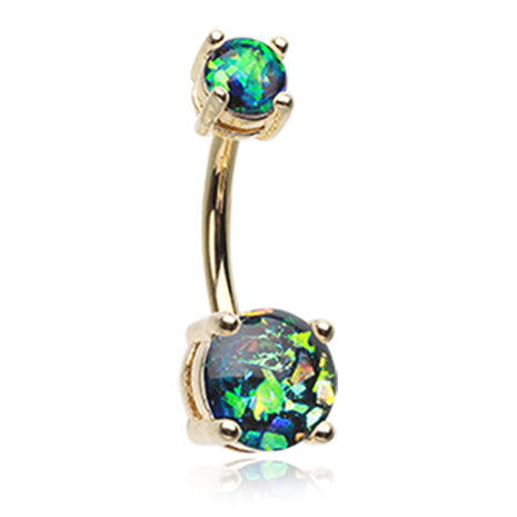 Classic Prong Opal Gleam Belly Rings in Gold - Basic Curved Barbell. Navel Rings Australia.