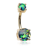 Classic Prong Opal Gleam Belly Rings in Gold - Basic Curved Barbell. Navel Rings Australia.