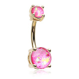 Classic Prong Opal Gleam Belly Rings in Gold - Basic Curved Barbell. Navel Rings Australia.