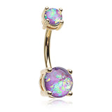 Classic Prong Opal Gleam Belly Rings in Gold - Basic Curved Barbell. Navel Rings Australia.