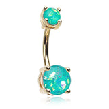 Classic Prong Opal Gleam Belly Rings in Gold - Basic Curved Barbell. Navel Rings Australia.