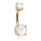 Classic Prong Opal Gleam Belly Rings in Gold - Basic Curved Barbell. Navel Rings Australia.