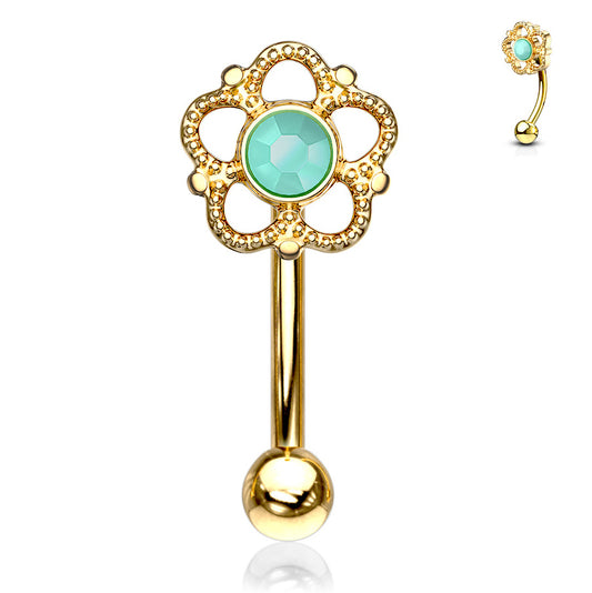 16g Petite Eleanor Reverse Navel Ring with Yellow Gold Plating - Reverse Top Down Belly Ring. Navel Rings Australia.