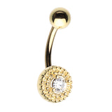 16g Petite Crystal Disc Reversible Belly Bar in Gold - Reverse Top Down Belly Ring. Navel Rings Australia.