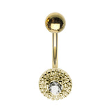 16g Petite Crystal Disc Reversible Belly Bar in Gold - Reverse Top Down Belly Ring. Navel Rings Australia.