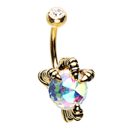 Basilisk Dragon Claw Belly Bar in Gold - Fixed (non-dangle) Belly Bar. Navel Rings Australia.