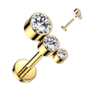 Internally Threaded Trio Earrings. Tragus and Cartilage Jewellery with Gold Plating.