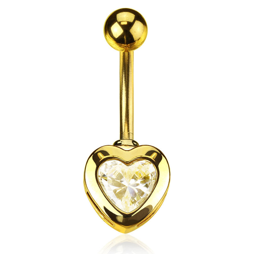Heart Belly Ring with Gold Plating - Fixed (non-dangle) Belly Bar. Navel Rings Australia.