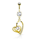 Lovers Contour Fusion Belly Bar with Gold Plating - Dangling Belly Ring. Navel Rings Australia.