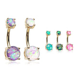 Classic Prong Opal Gleam Belly Rings in Gold - Basic Curved Barbell. Navel Rings Australia.