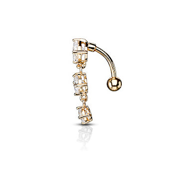 Classic Reverse Drop Belly Bar with Gold Plating - Reverse Top Down Belly Ring. Navel Rings Australia.